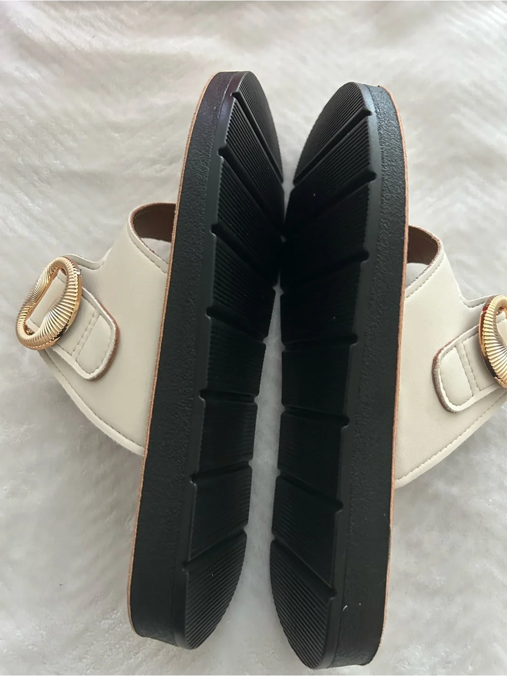 Women's Brown & Cream Buckle Slide Sandals
